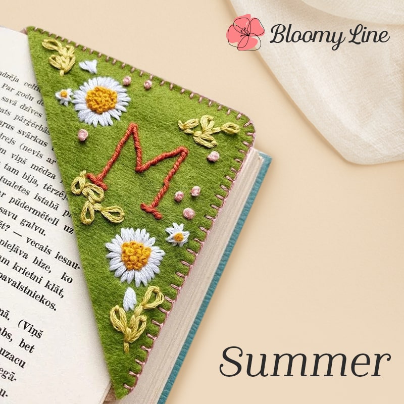 Bloomy Line - Personalized Hand Embroidered Corner Bookmark