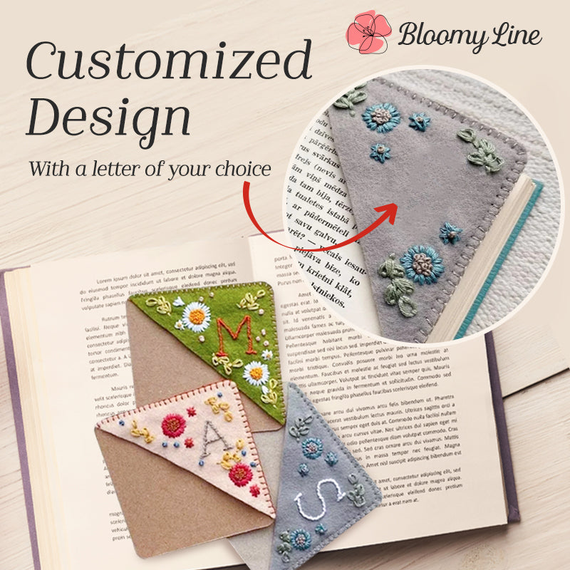 Bloomy Line - Personalized Hand Embroidered Corner Bookmark